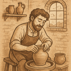 Artwork by my daughter, Sorista Vaught, depicting me at the wheel.